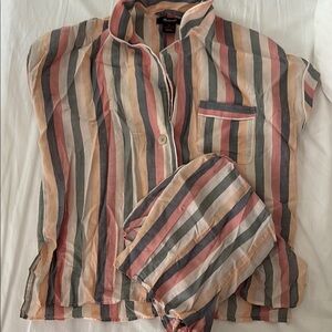 Madewell Striped Pajama Set - Pink, Gray, Cream